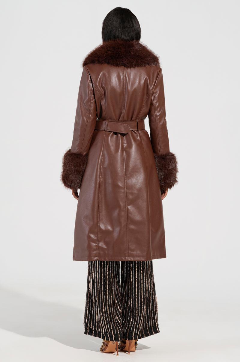 KAYA FUR LINED TRENCH IN BROWN Product Image