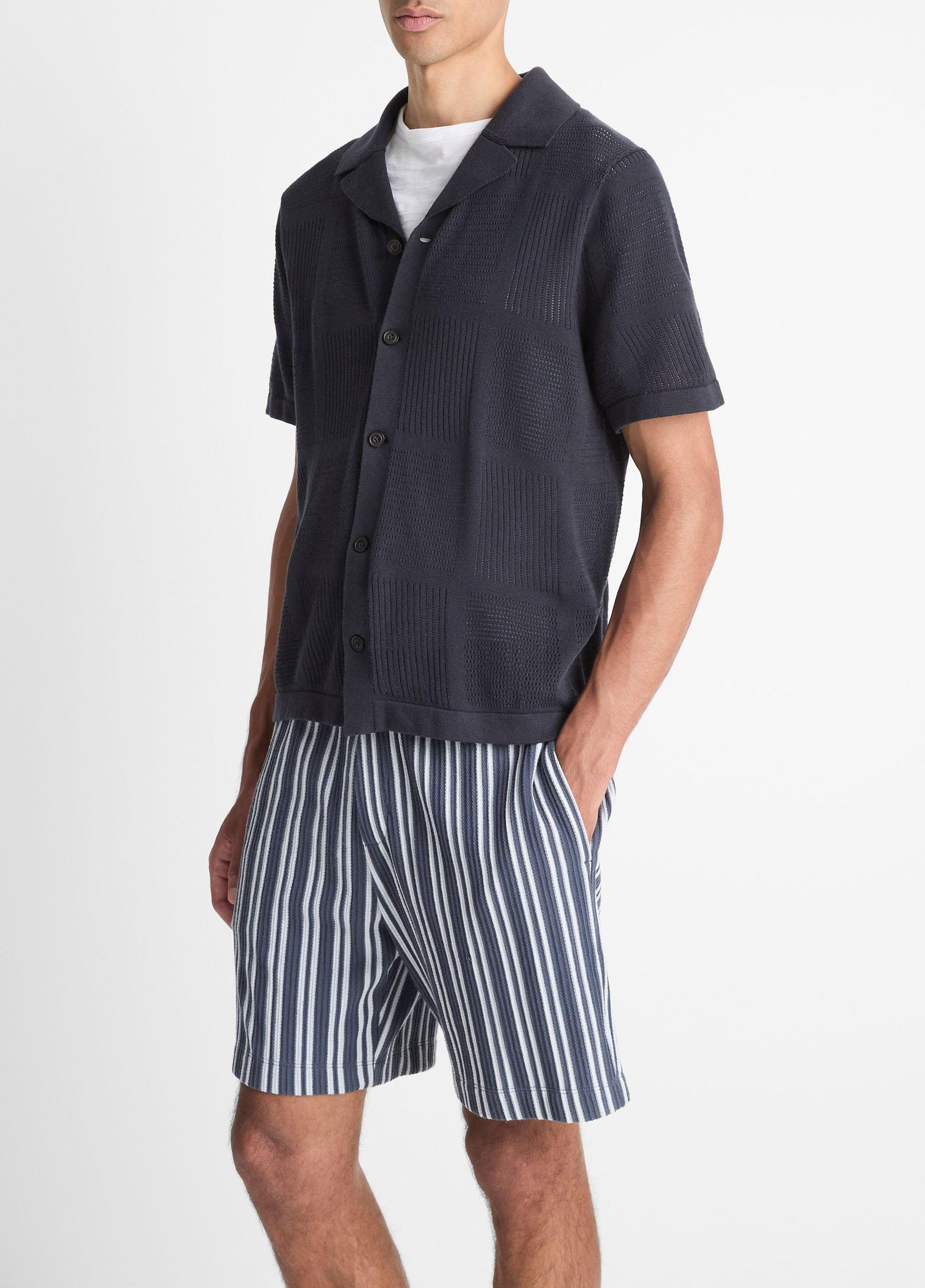 Patchwork Pointelle Short-Sleeve Shirt Product Image