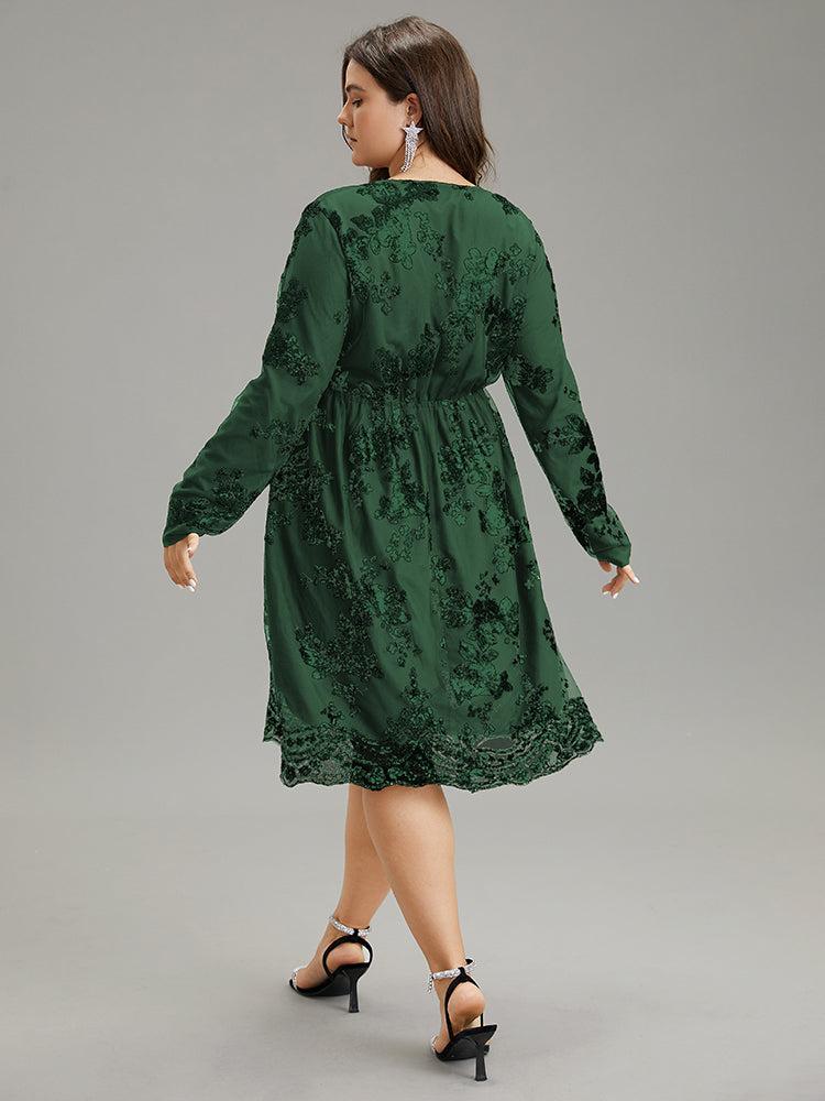 Floral Sequin Elastic Waist Mesh Wrap Dress Female Product Image