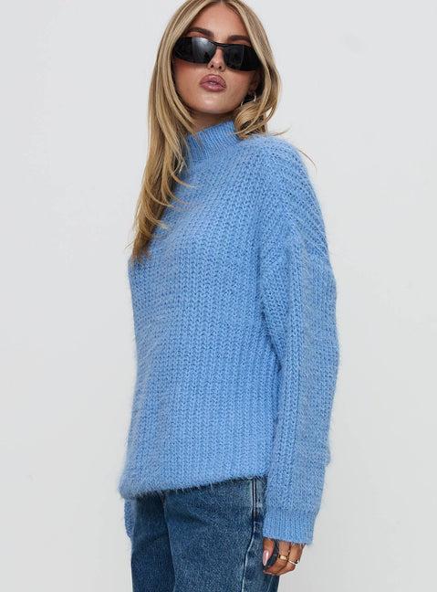 Gavelston Crew Neck Waffle Sweater Blue Product Image
