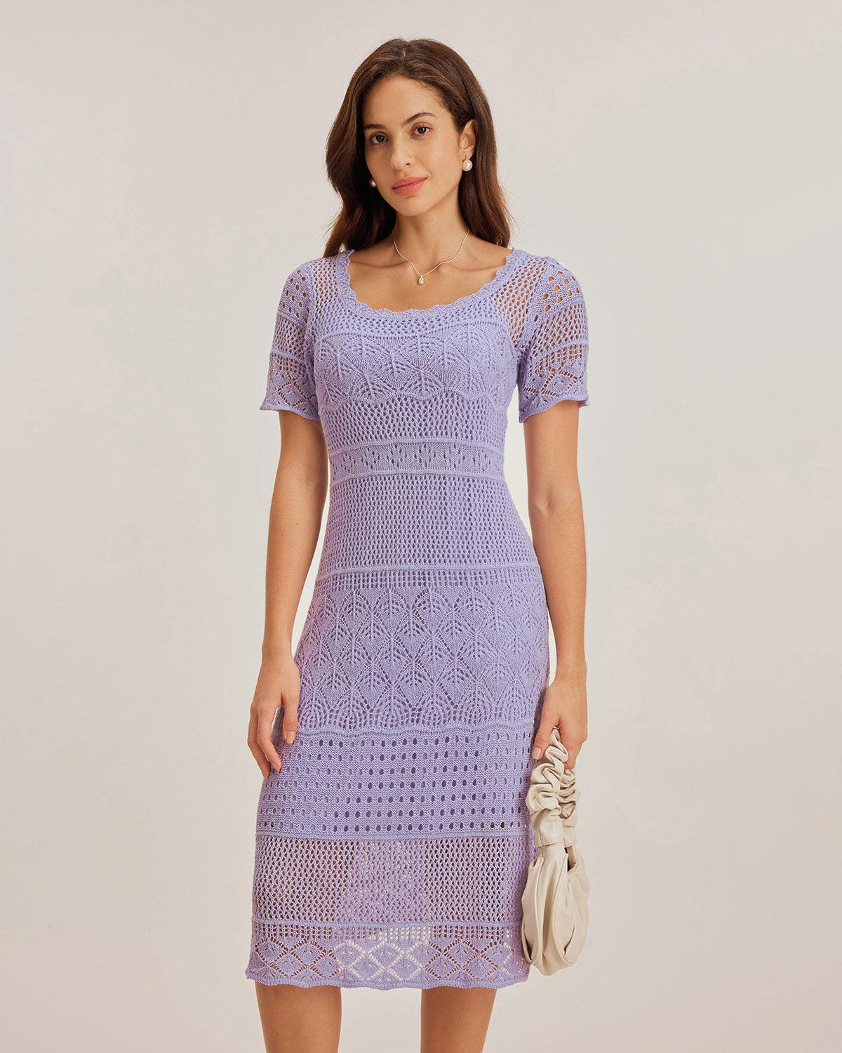 Purple U Neck Cut Out Sweater Dress Product Image