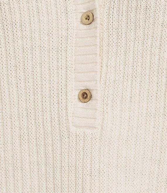 Faherty Miramar Linen Blend V-Neck Collared Long Sleeve Sweater Product Image