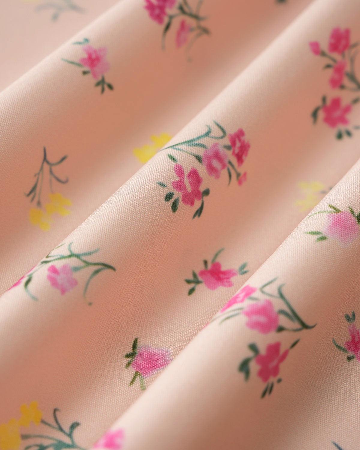 Pink Floral Square Neck Puffed Sleeve Midi Dress Product Image