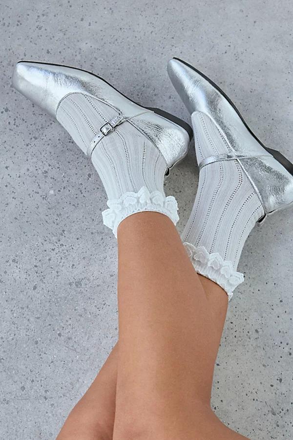 Ava Heart Lace Trim Crew Sock Womens at Urban Outfitters Product Image