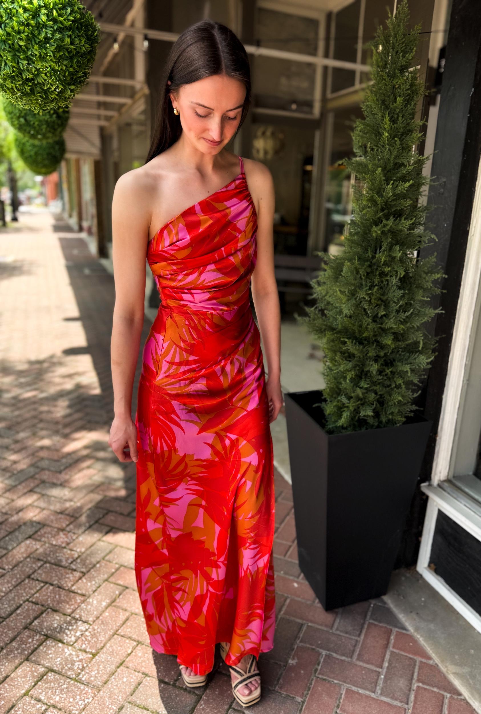 Sunset Lover One Shoulder Ruched Maxi Dress Product Image