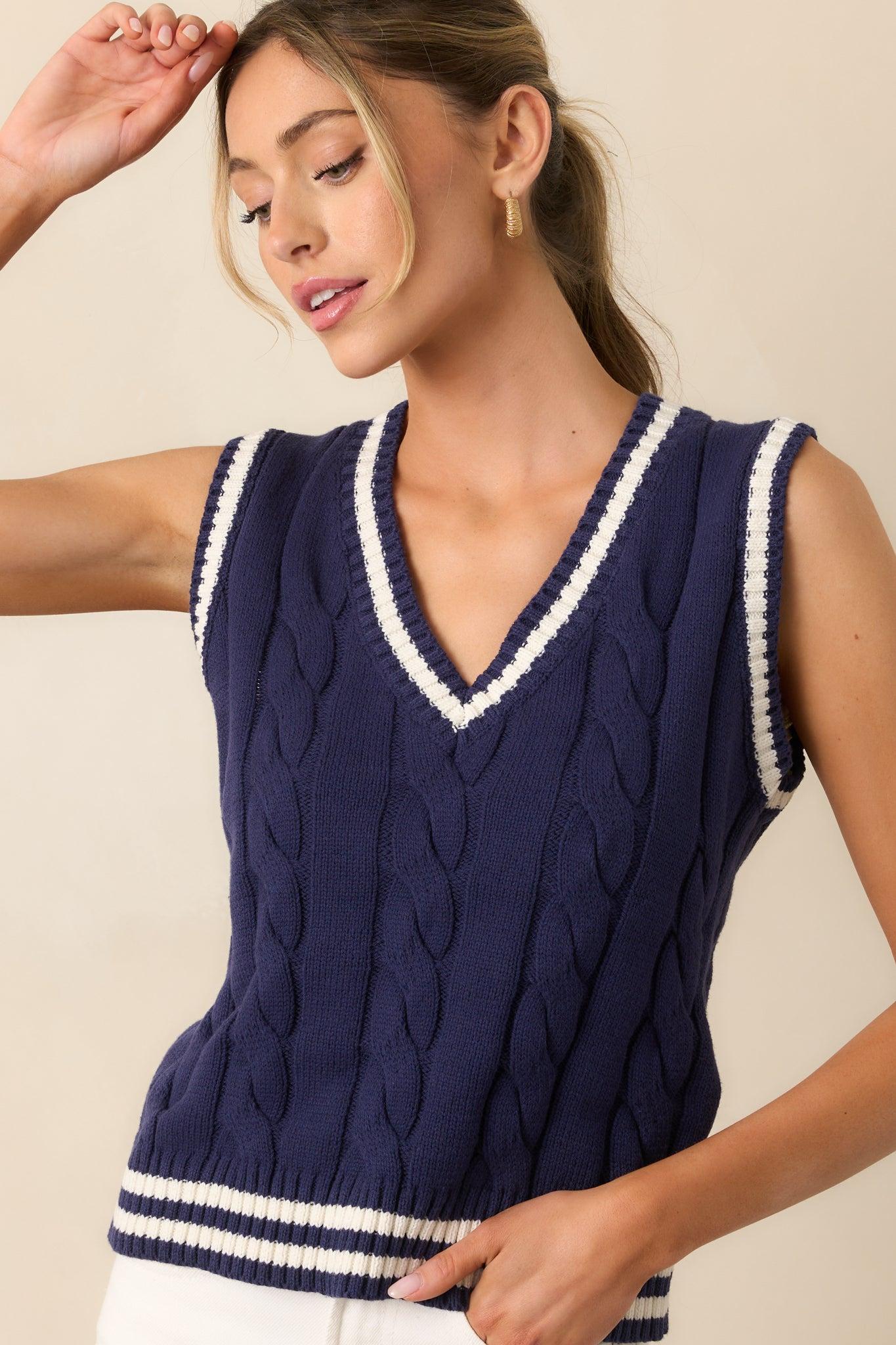 Let's Go For A Walk Navy Knit Sweater Vest Product Image