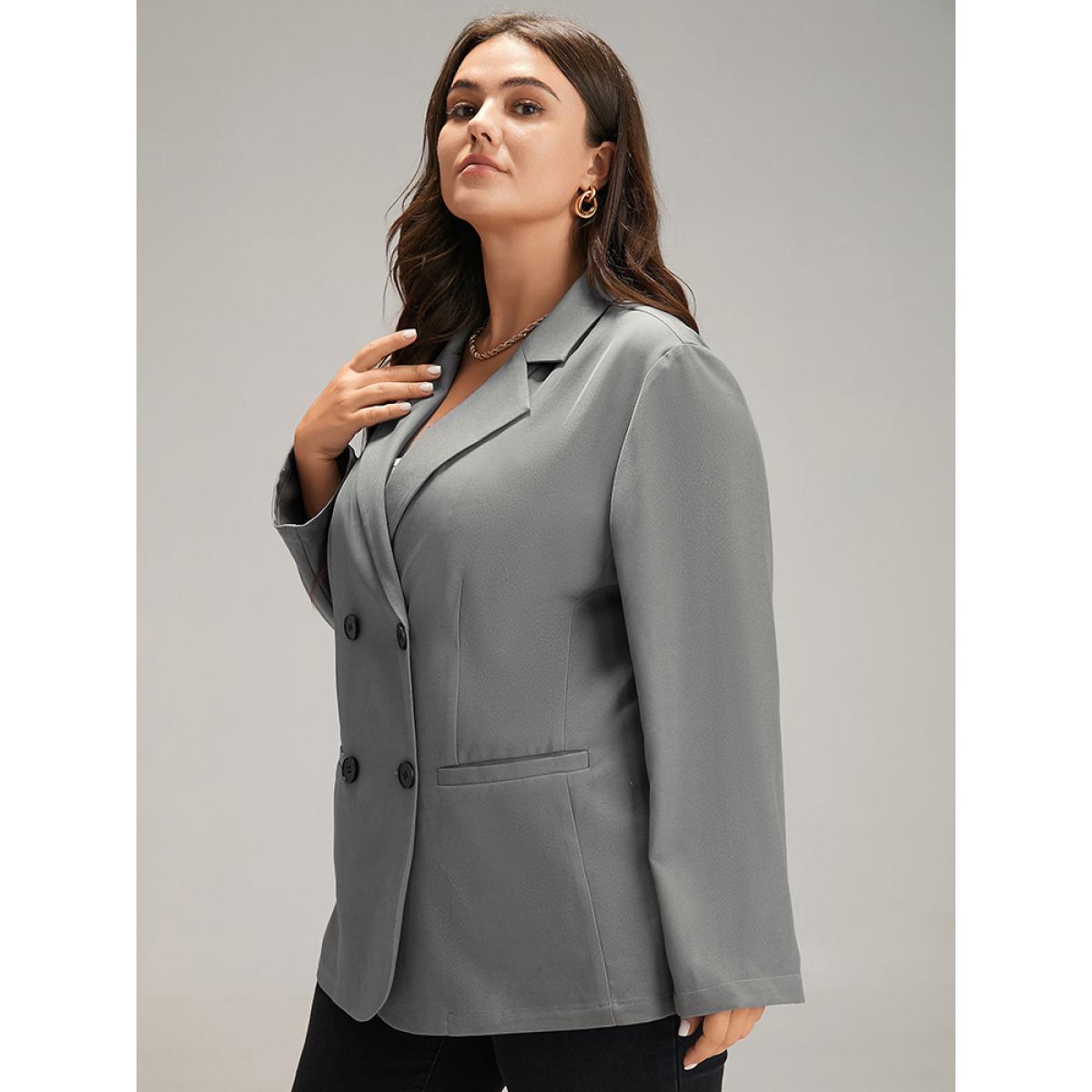 Plus Size Suit Collar Solid Double Breasted Blazer Gray Women Dailywear Plain Plain Sleeve Long Sleeve Suit Collar 10/M Pocket Casual Blazers BloomChic Product Image
