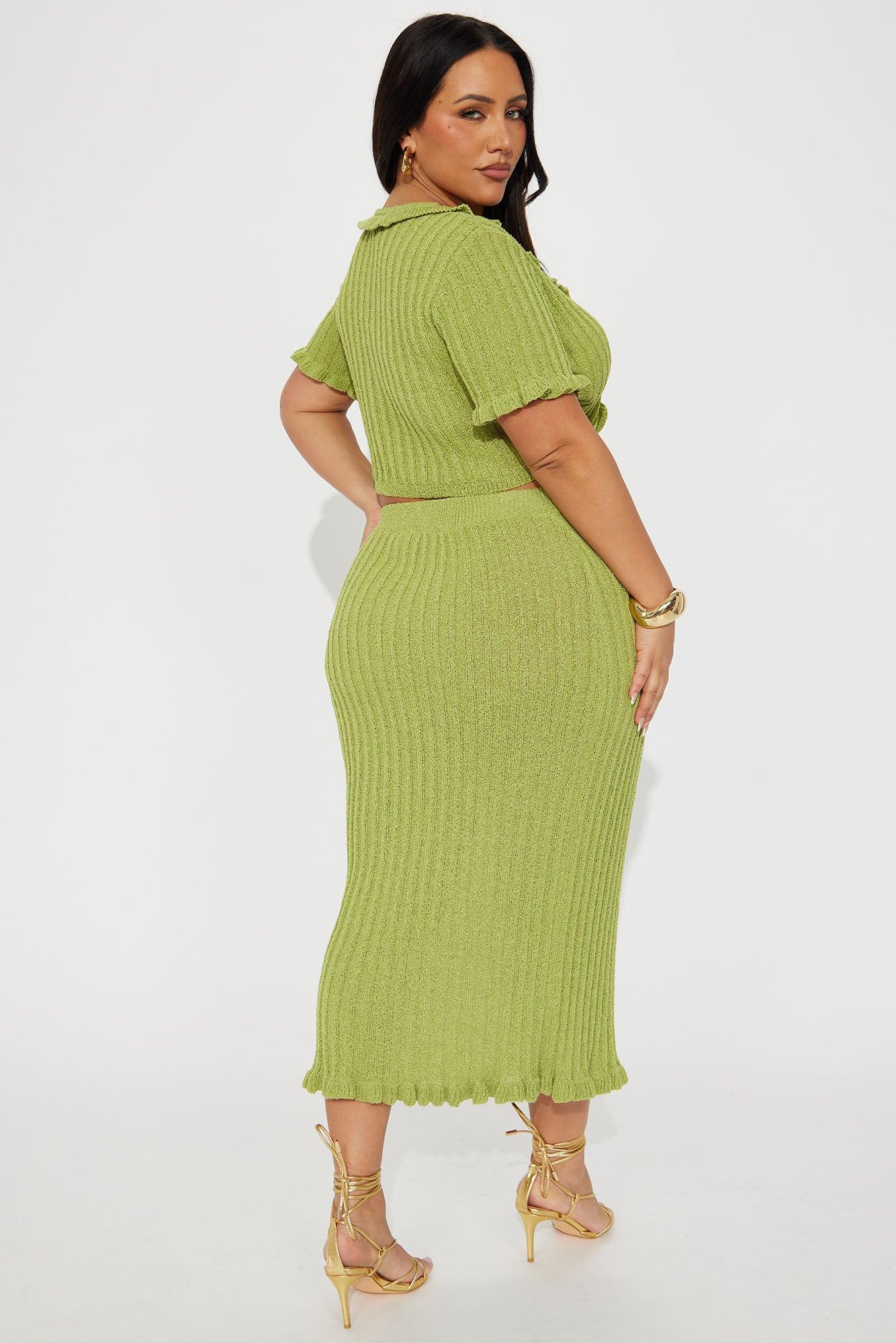 Brunch Mimosas Midi Skirt Set - Chartreuse Product Image