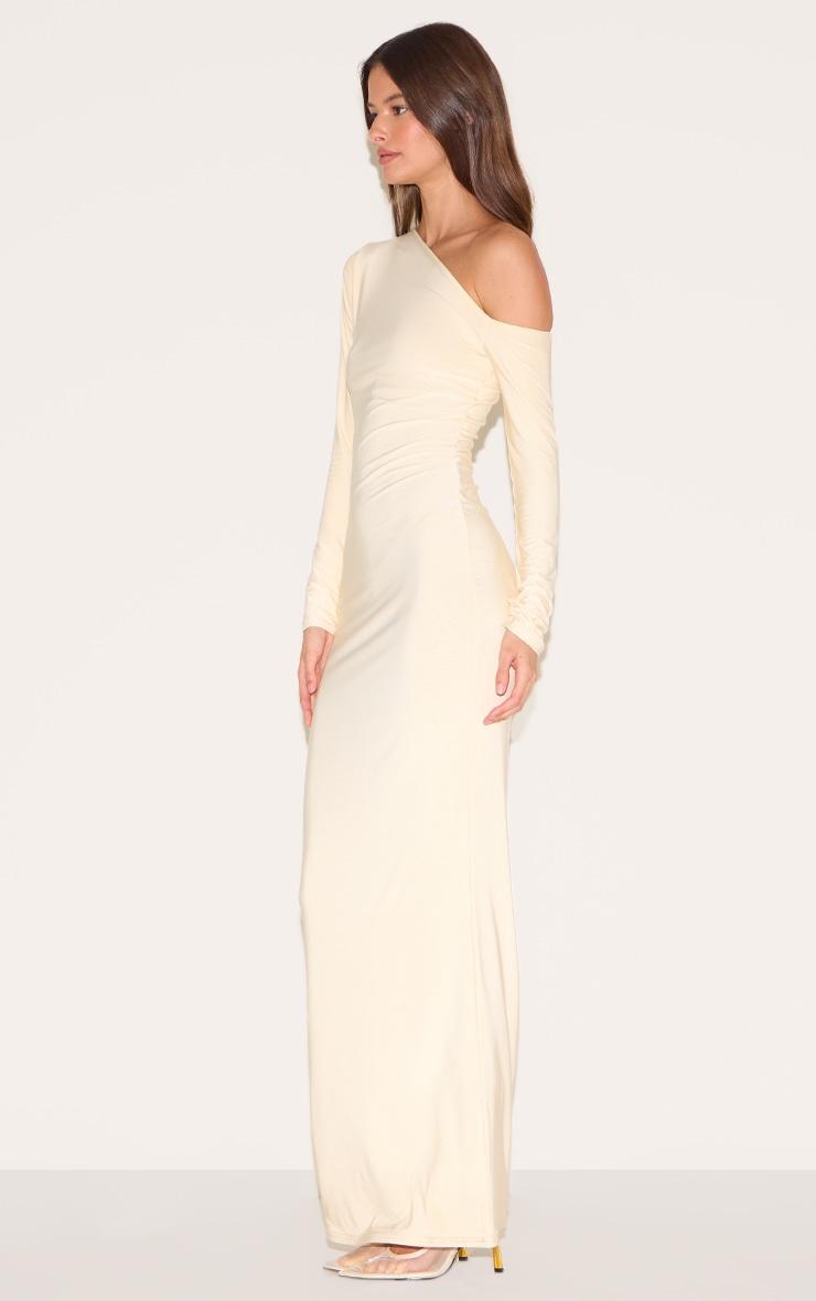 Butter Yellow Double Slinky Asymmetric Neckline Maxi Dress Product Image