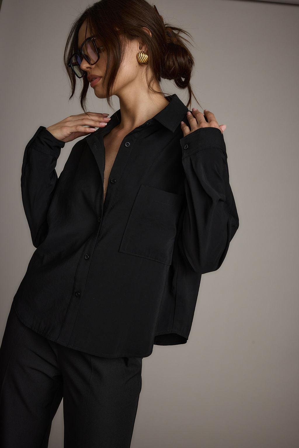 Gisele Black Poplin Button Down Product Image