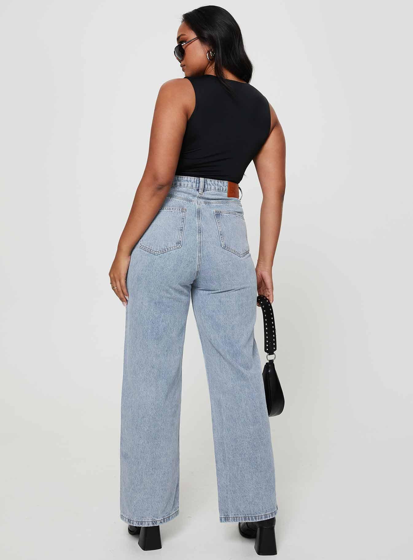 Nicolo High Rise Straight Leg Jeans Light Blue Wash Product Image