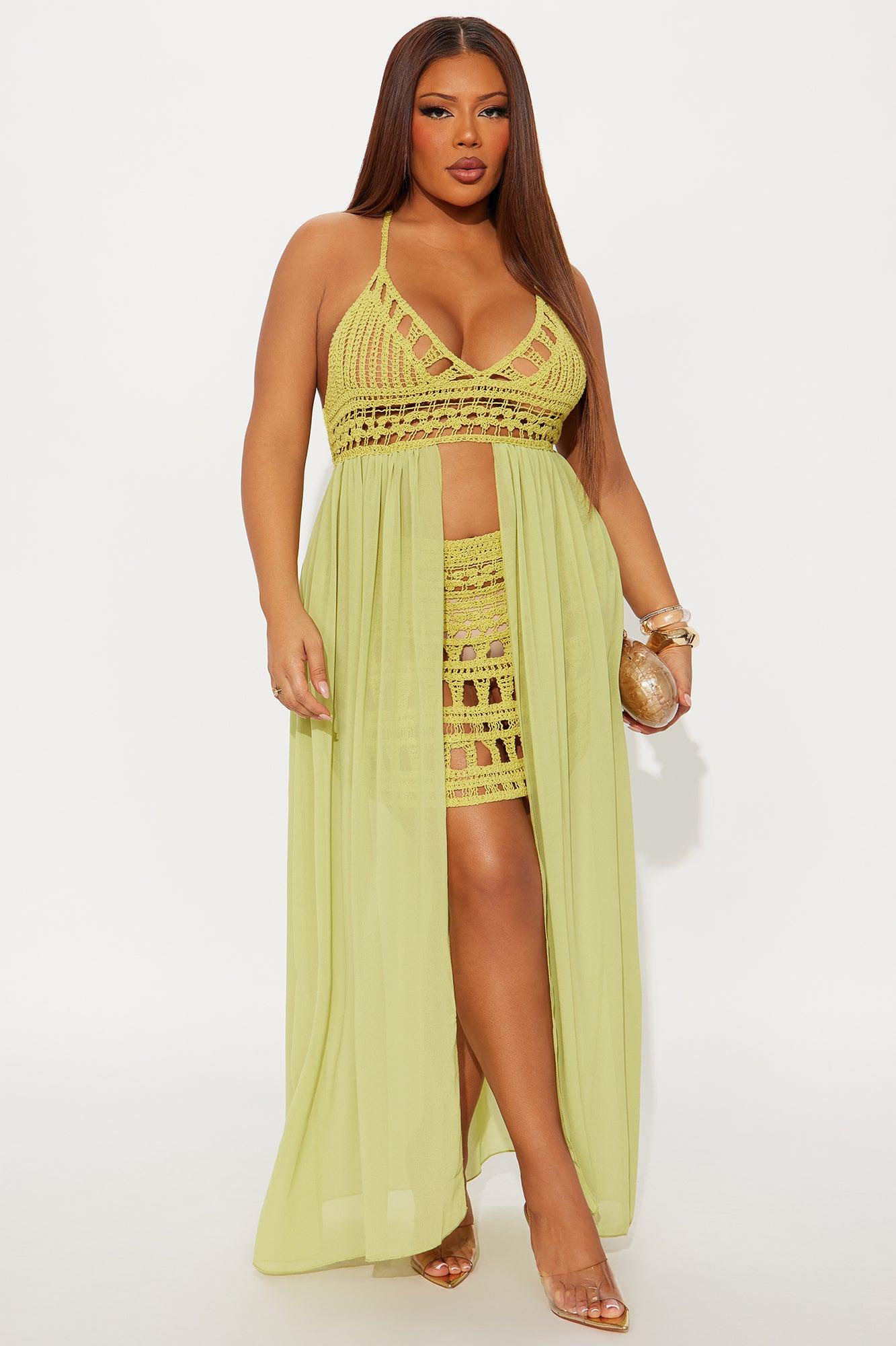 Tropical Temptations Crochet Skirt Set - Chartreuse Female Product Image