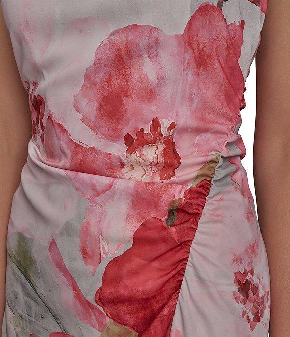 Donna Karan Floral Print Halter Neck Satin Slip Midi Dress Product Image