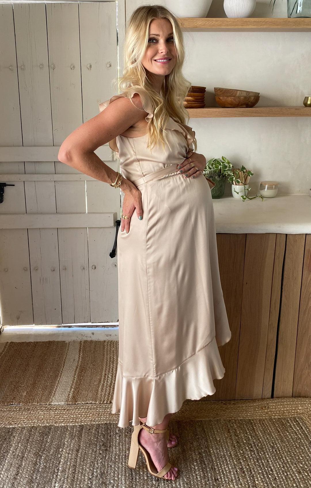 Samantha Ruffle Wrap Dress ~ Champagne Luxe Satin Product Image