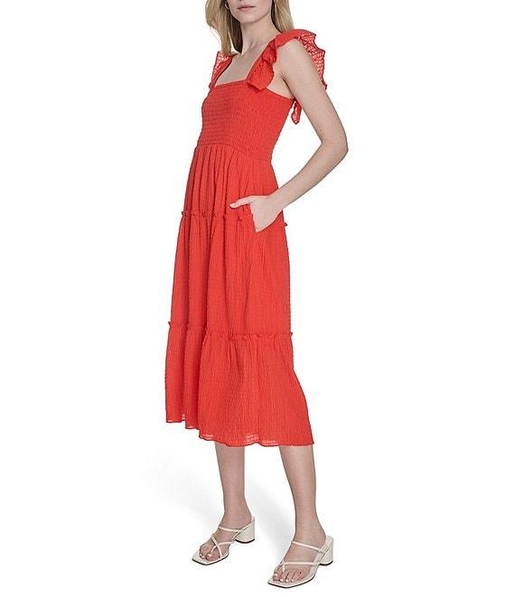 Vince Camuto Square Neck Sleeveless Tiered Midi Dress Product Image