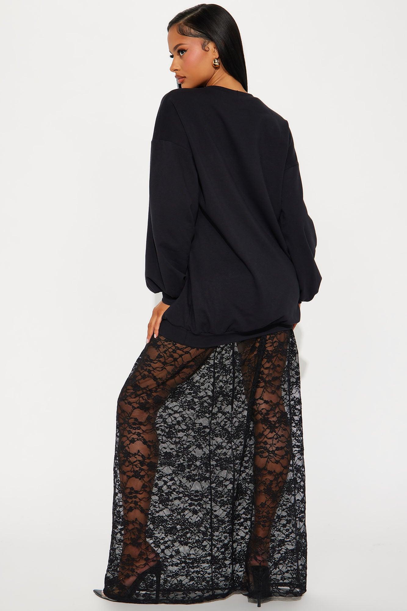 Night Whisper Lace Skirt Set - Black Product Image