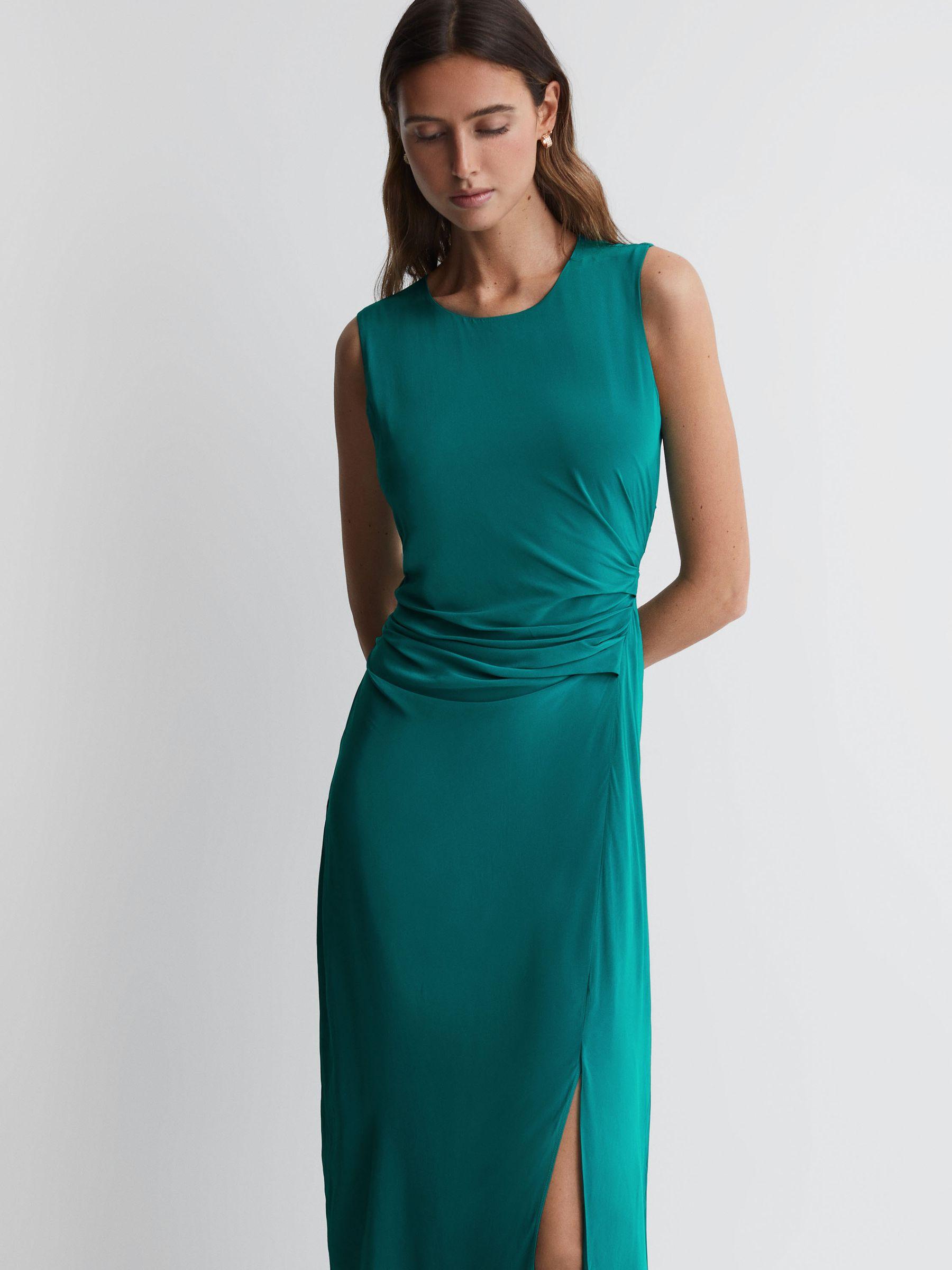 Bodycon Ruched Midi Dress in Green Product Image