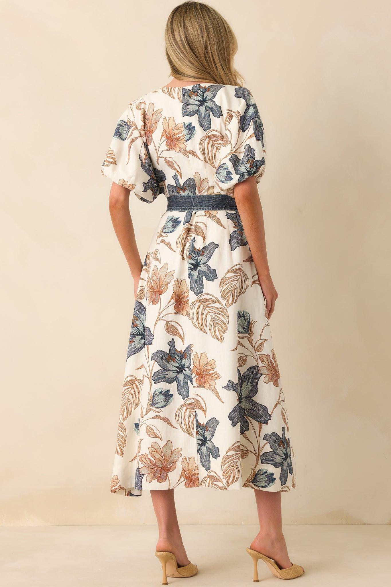 Aylaya Ivory Multi Floral Print Linen Blend Sorrento Maxi Dress Product Image