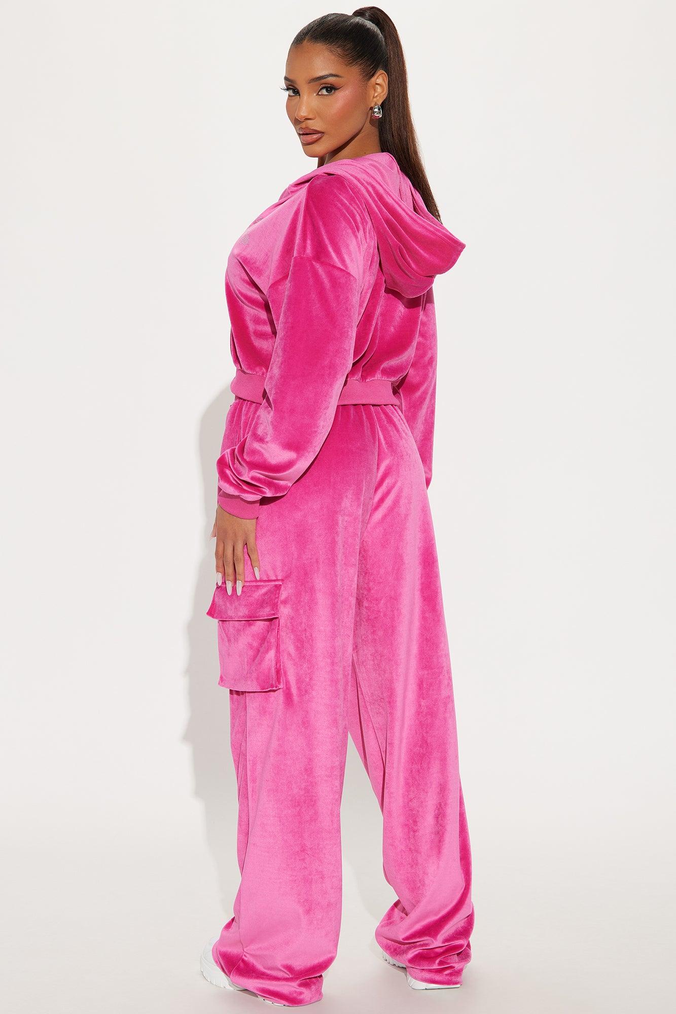 Saint Rhinestone Velour Pant Set - Pink Product Image