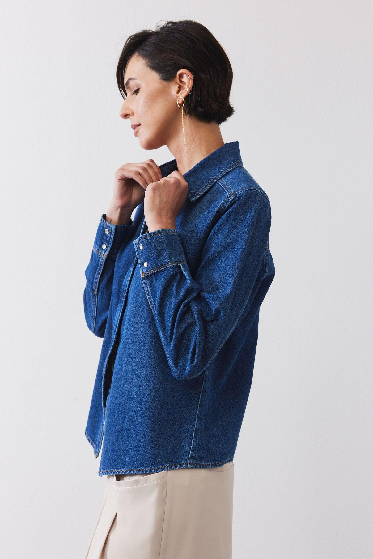Denim Handkerchief With a Zipper Blouse Product Image
