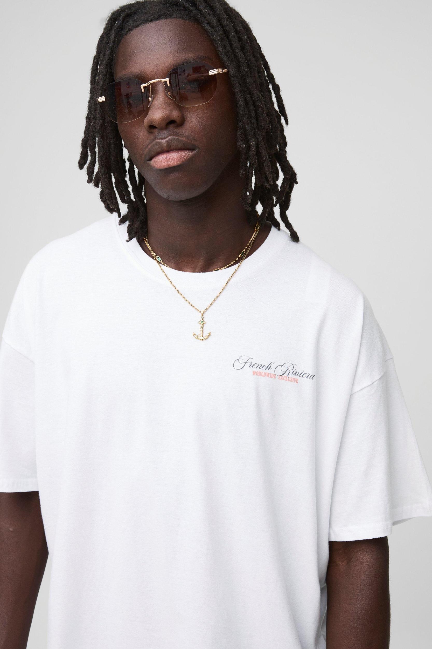 White Oversized Saint Tropez Multi Palm T-Shirt | boohooMAN USA Product Image