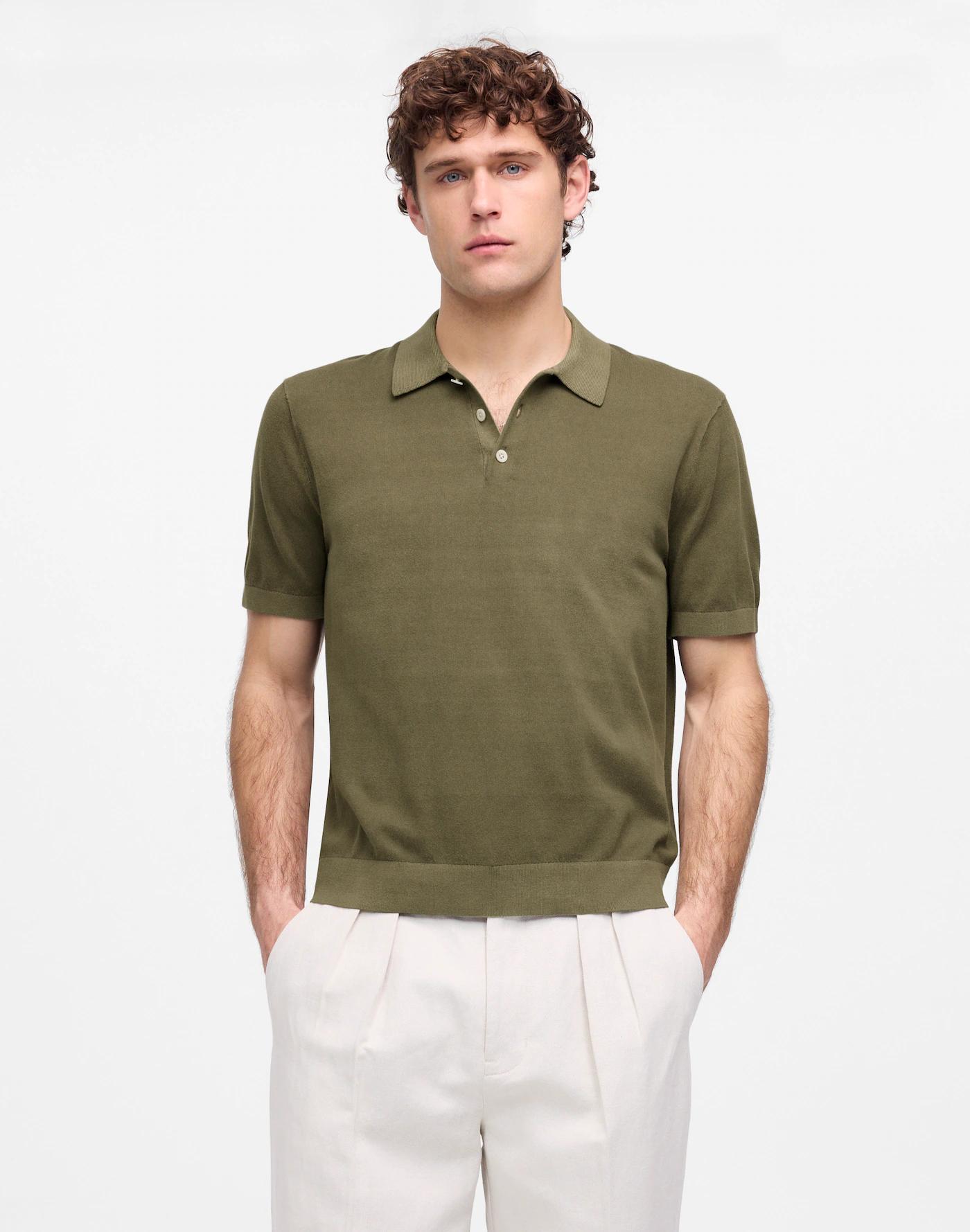 Three-Button Sweater Polo Shirt Product Image