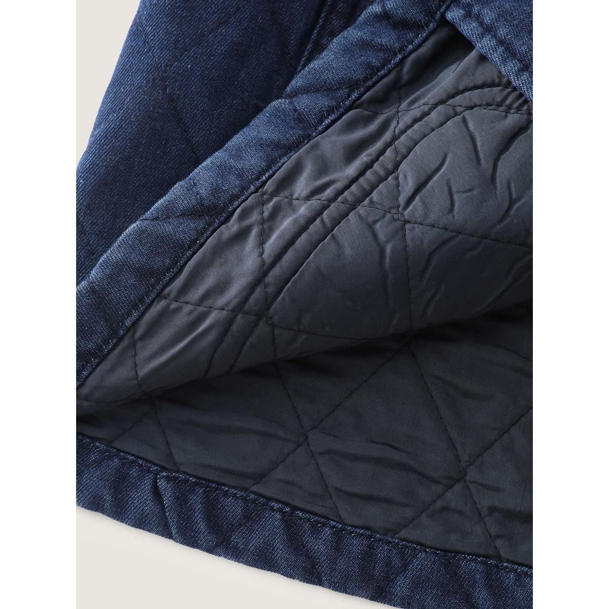 Plus Size Quilted Contrast Edge Denim Jacket Darkindigo Women No stretch Long Sleeve Sleeve Casual Patch pocket Leisure Denim Tops BloomChic 30/6X Product Image