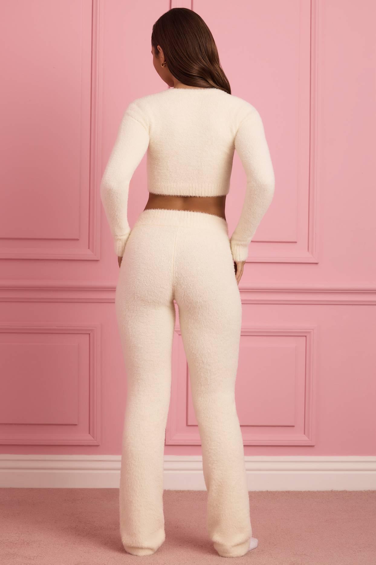 Fluffy Knit Wide-Leg Trousers in Ivory Product Image