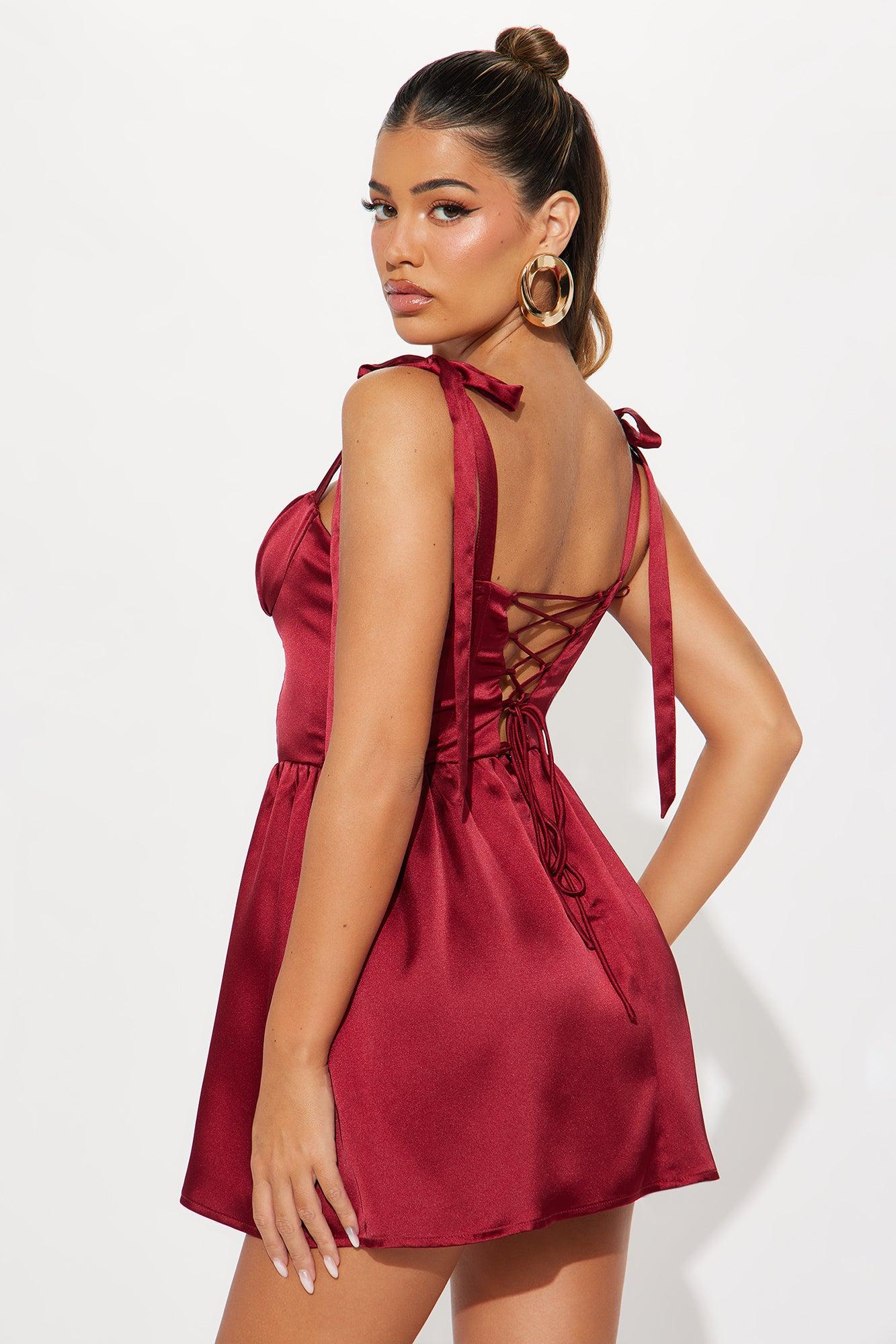 Kiss Goodbye Satin Mini Dress - Wine Product Image