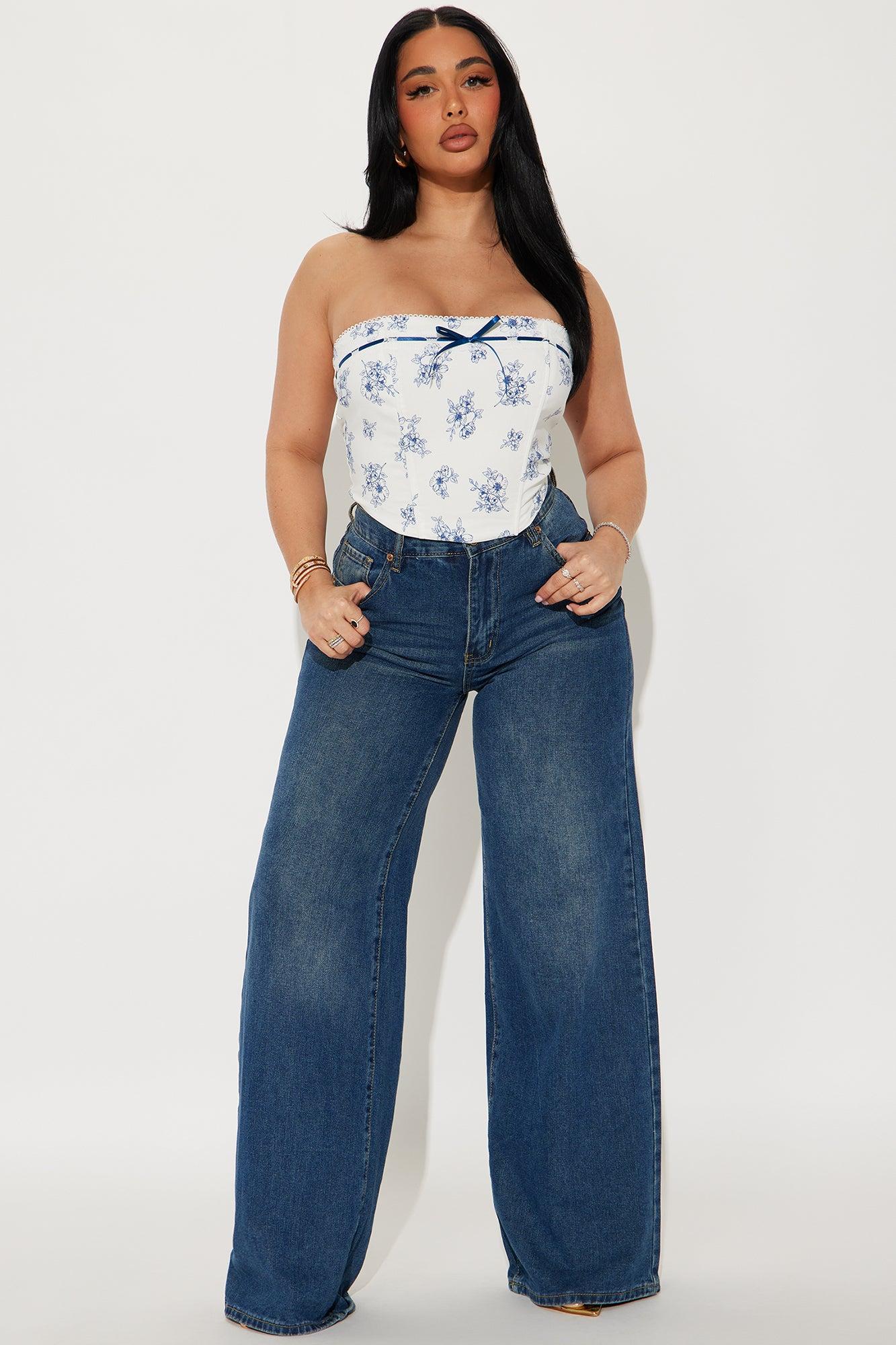 Gilded Garden Corset Top - White/Blue Product Image