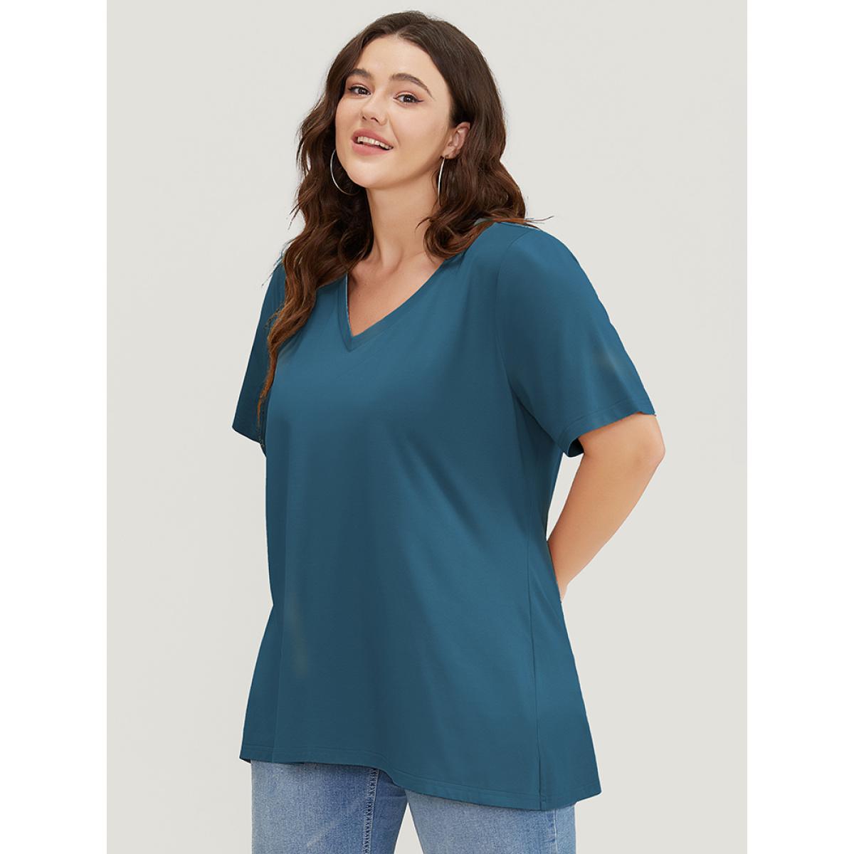 Plus Size UltraCool V Neck Short Sleeve T-shirt Aegean Women Basics Plain V-neck Dailywear T-shirts BloomChic 18-20/2X Product Image