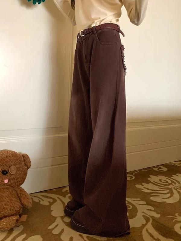 Vintage Brown Heart Patch Embroidery Boyfriend Jeans Product Image