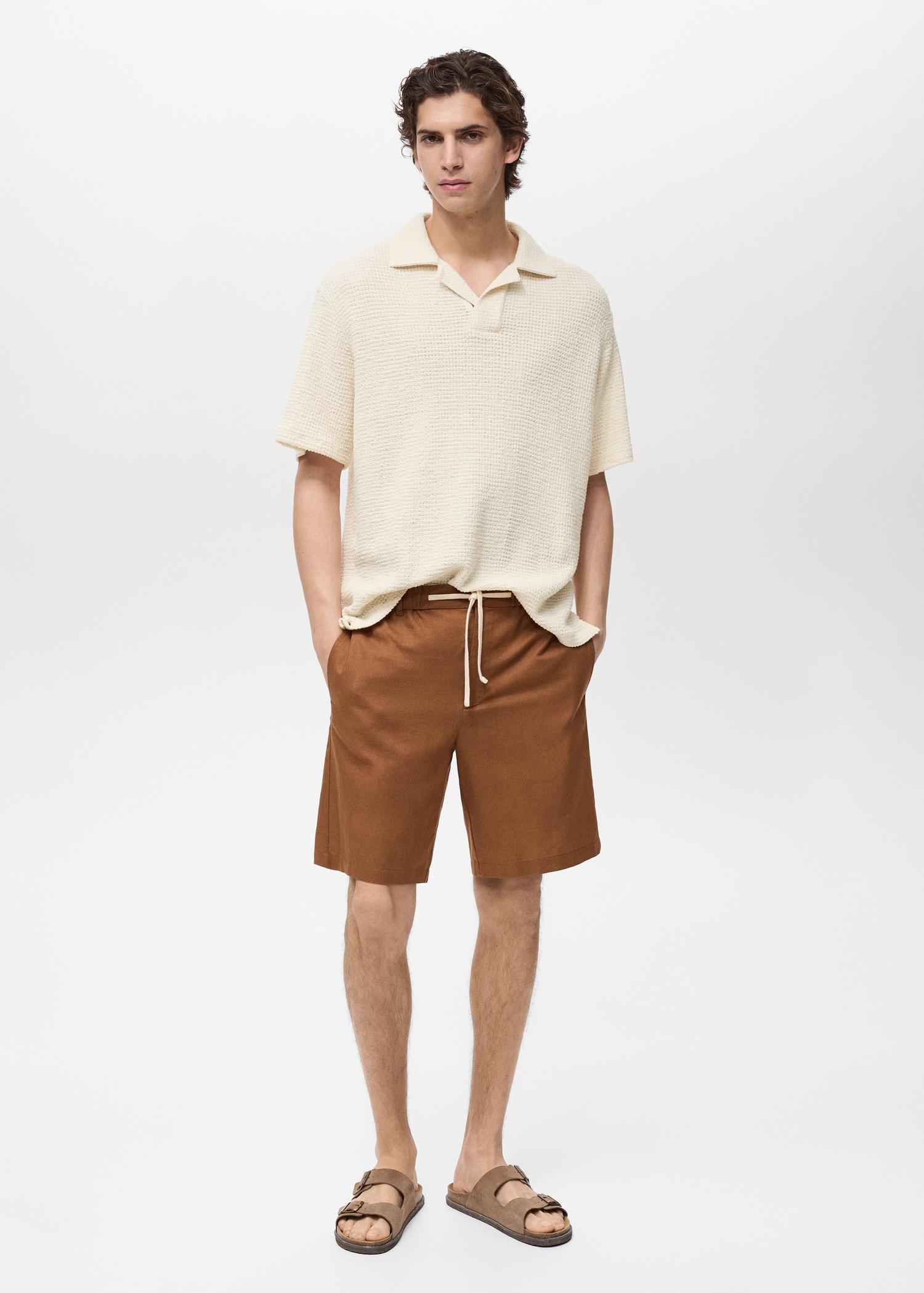 Crochet cotton polo shirt - Men | MANGO USA Product Image