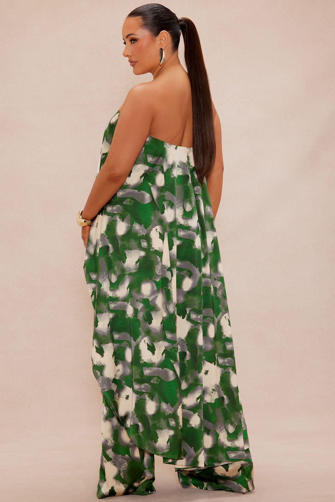 Kimoko Satin Pant Set - Green/combo Product Image