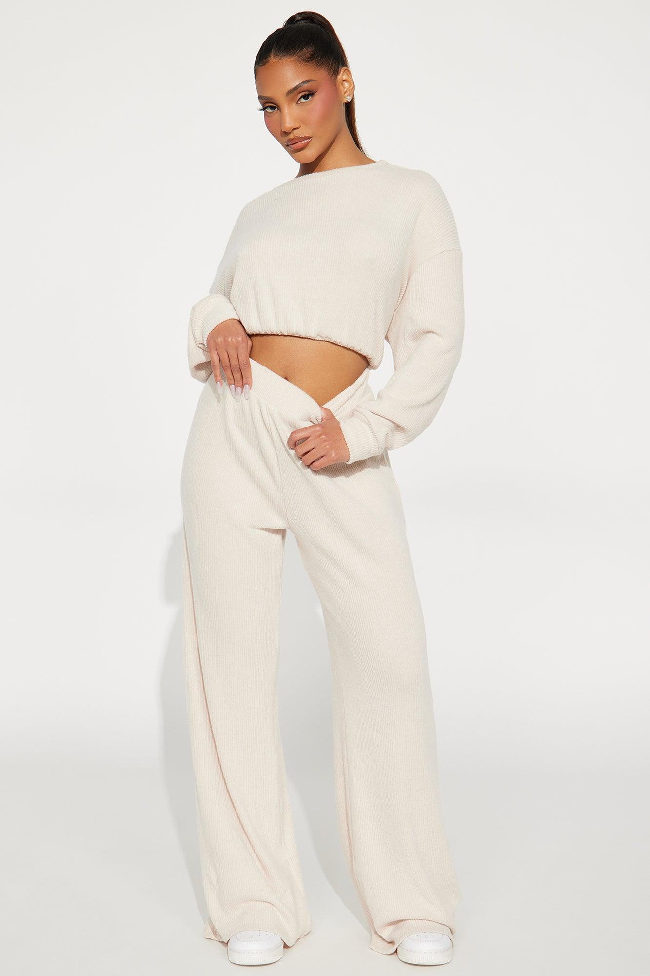 Weekend Errands Wide Leg Pant Set - Cream Product Image