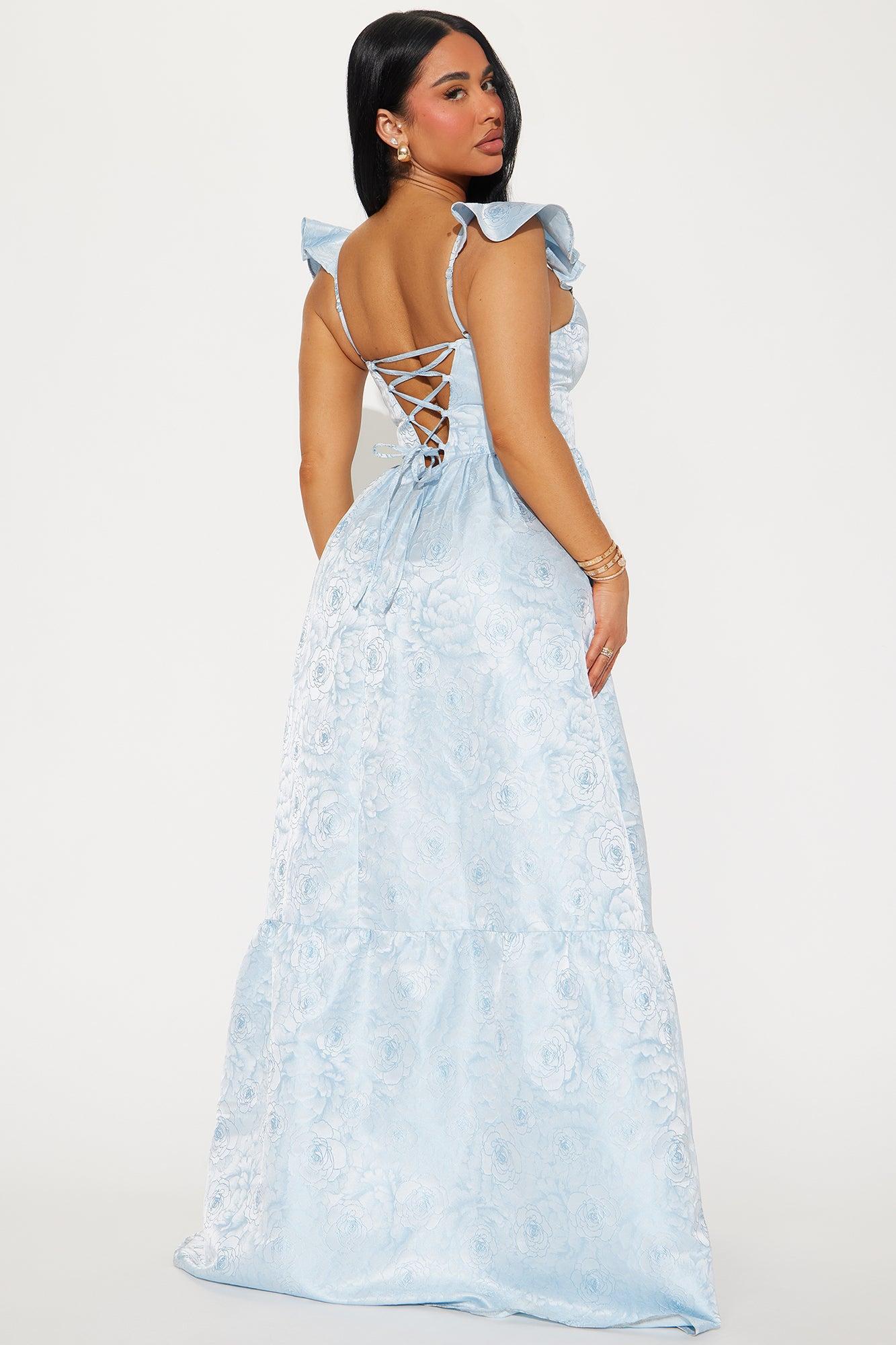 Maddison Jacquard A Line Maxi Dress - Light Blue Product Image