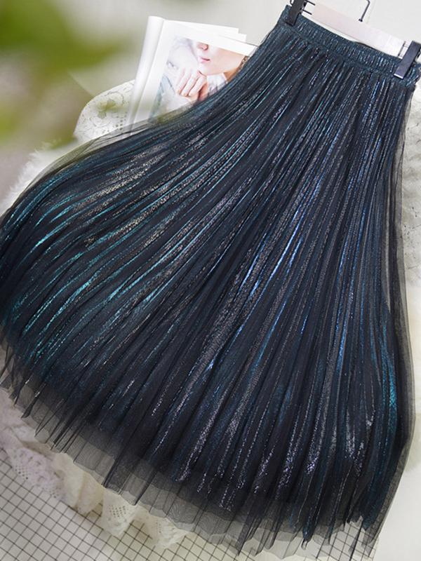 Urban A-Line Elastic Waist Mesh Pleated Skirts Product Image