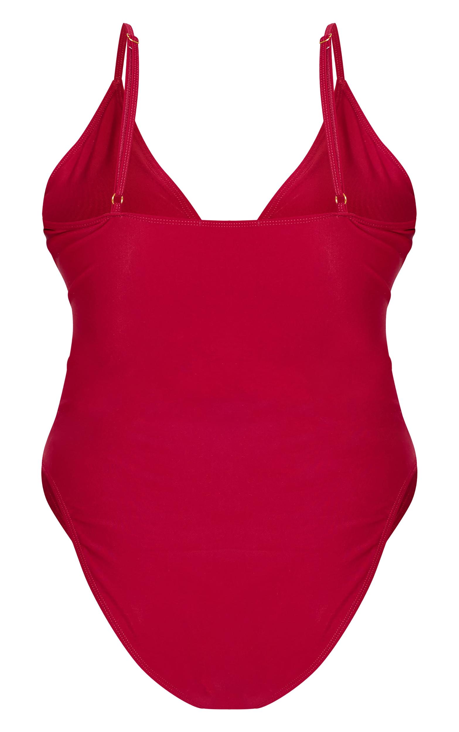 Plus Burgundy Knot Front Cut Out Swimsuit Product Image
