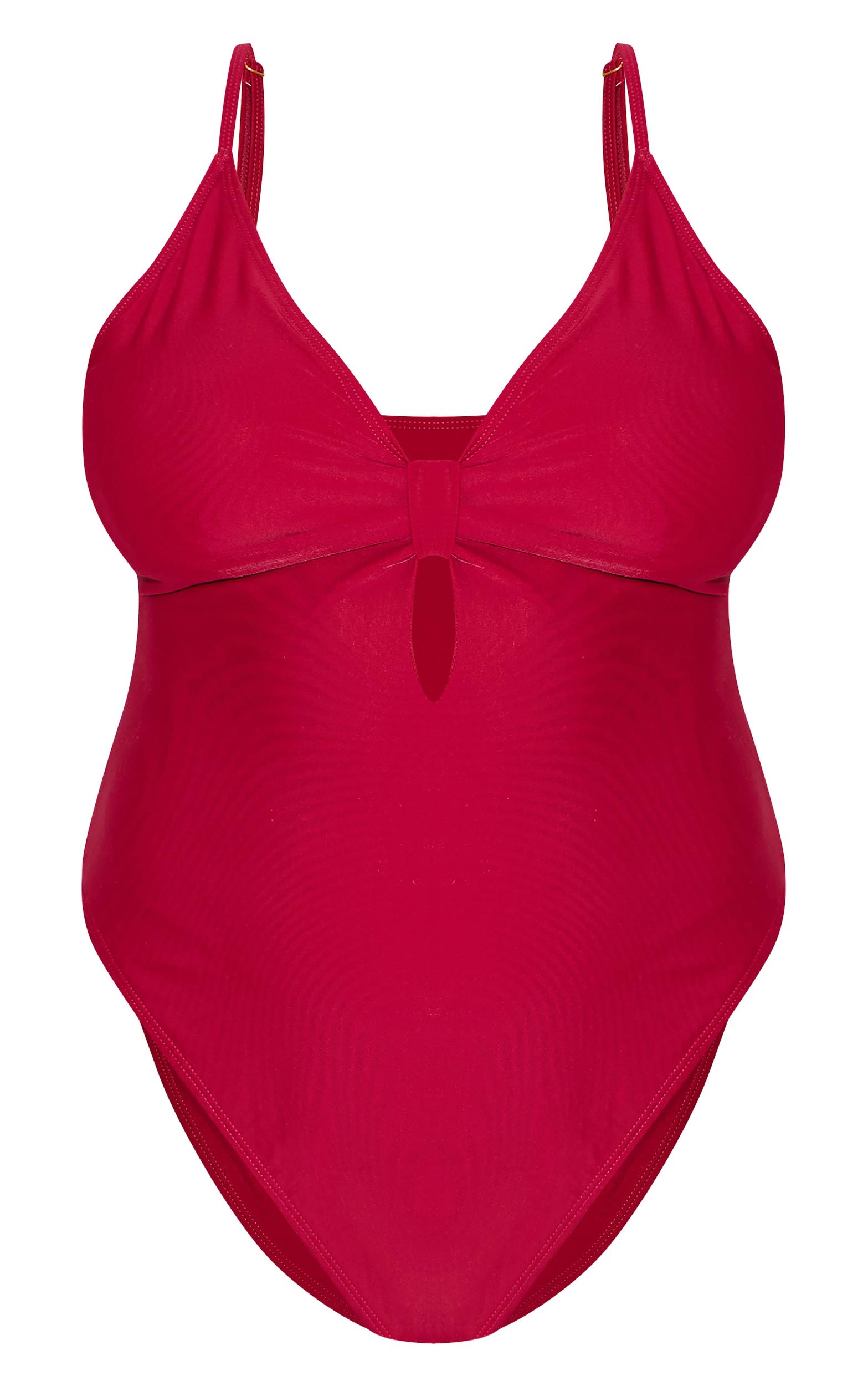Plus Burgundy Knot Front Cut Out Swimsuit Product Image