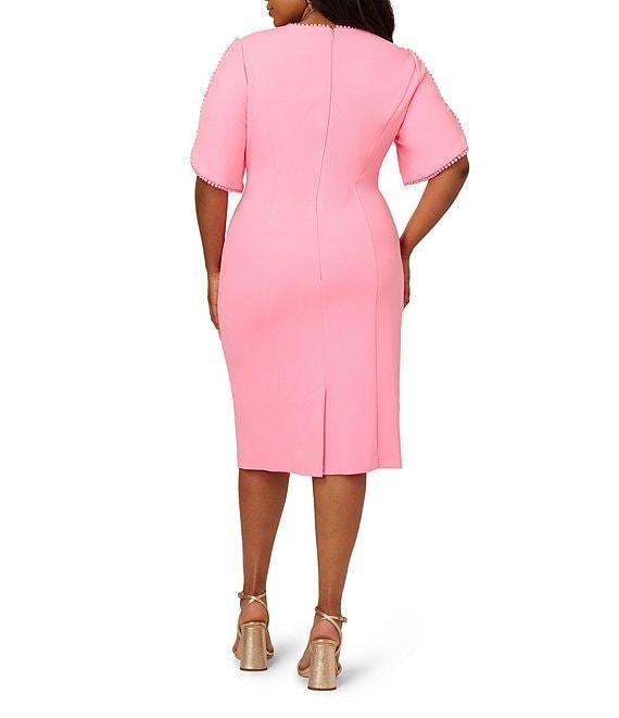 Adrianna Papell Plus Size Crew Neck Pearl Trim Crepe Dress Product Image