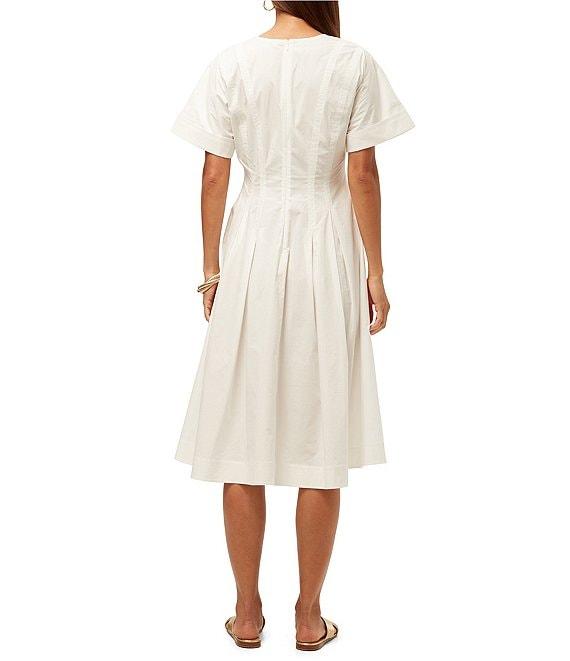 Trina Turk Ashe Poplin V-Neck Short Sleeve Fit-And-Flare Midi Dress Product Image