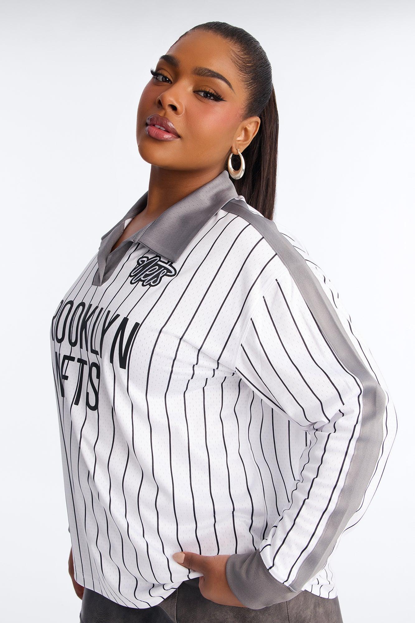 NBABrooklyn Nets Pinstripe Long Sleeve Top - White Female Product Image