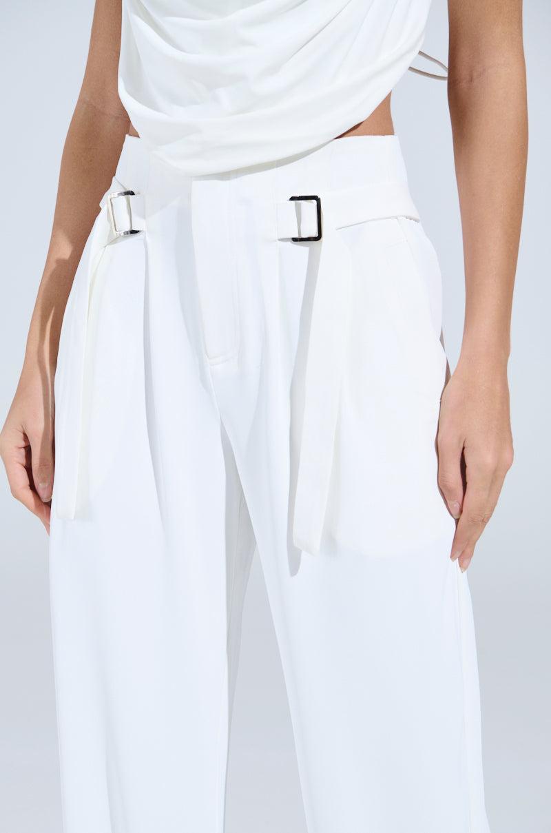 ZOE BUCKLE WAIST WIDE LEG PANTS Product Image