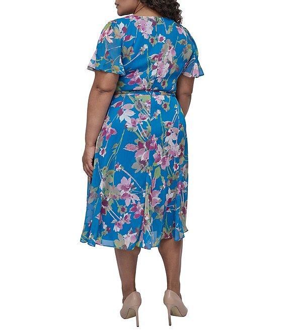 DKNY by Donna Karan Plus Size Floral Print Chiffon Midi Dress Product Image
