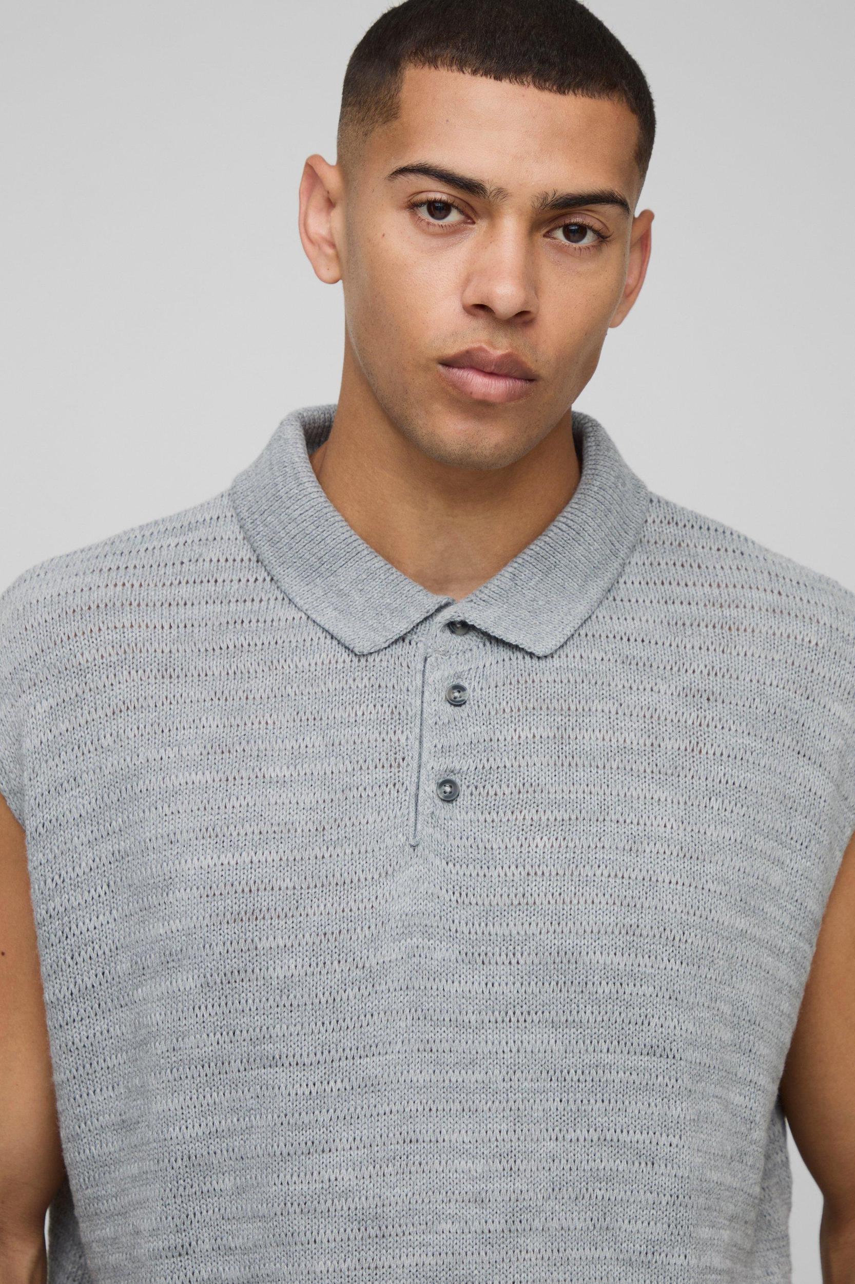 Oversized Sleeveless Knitted Polo | boohooMAN USA Product Image