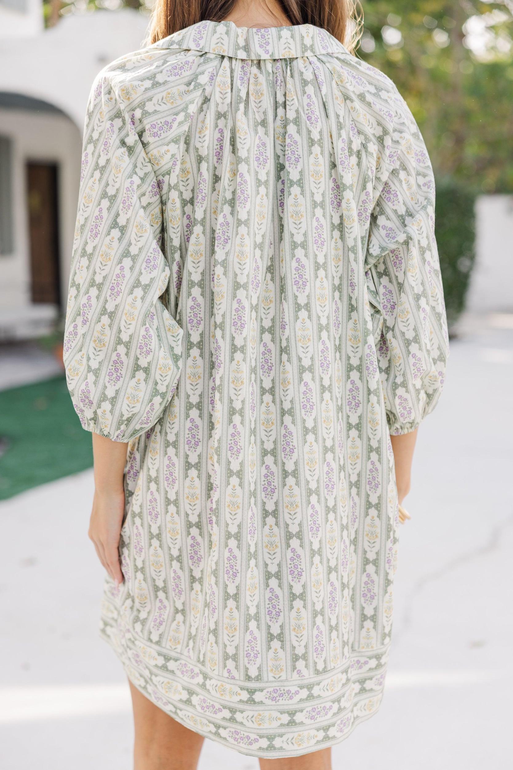 Leave It All Sage Green Medallion Dress Female Product Image