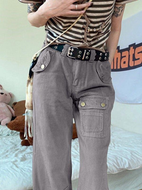 Green Wash Ankle Flare Cargo Jeans Product Image