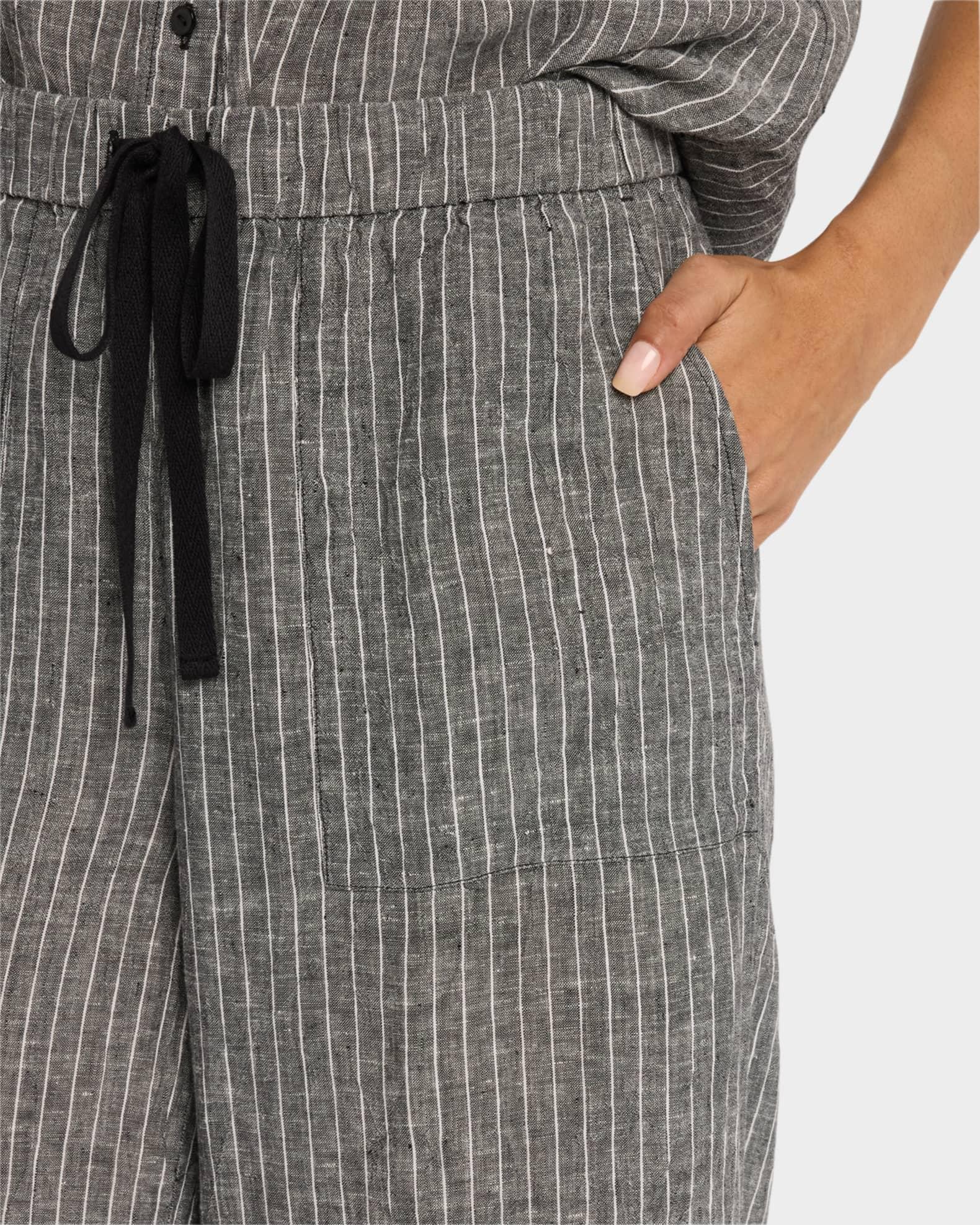 Cropped Wide-Leg Striped Organic Linen Pants Product Image