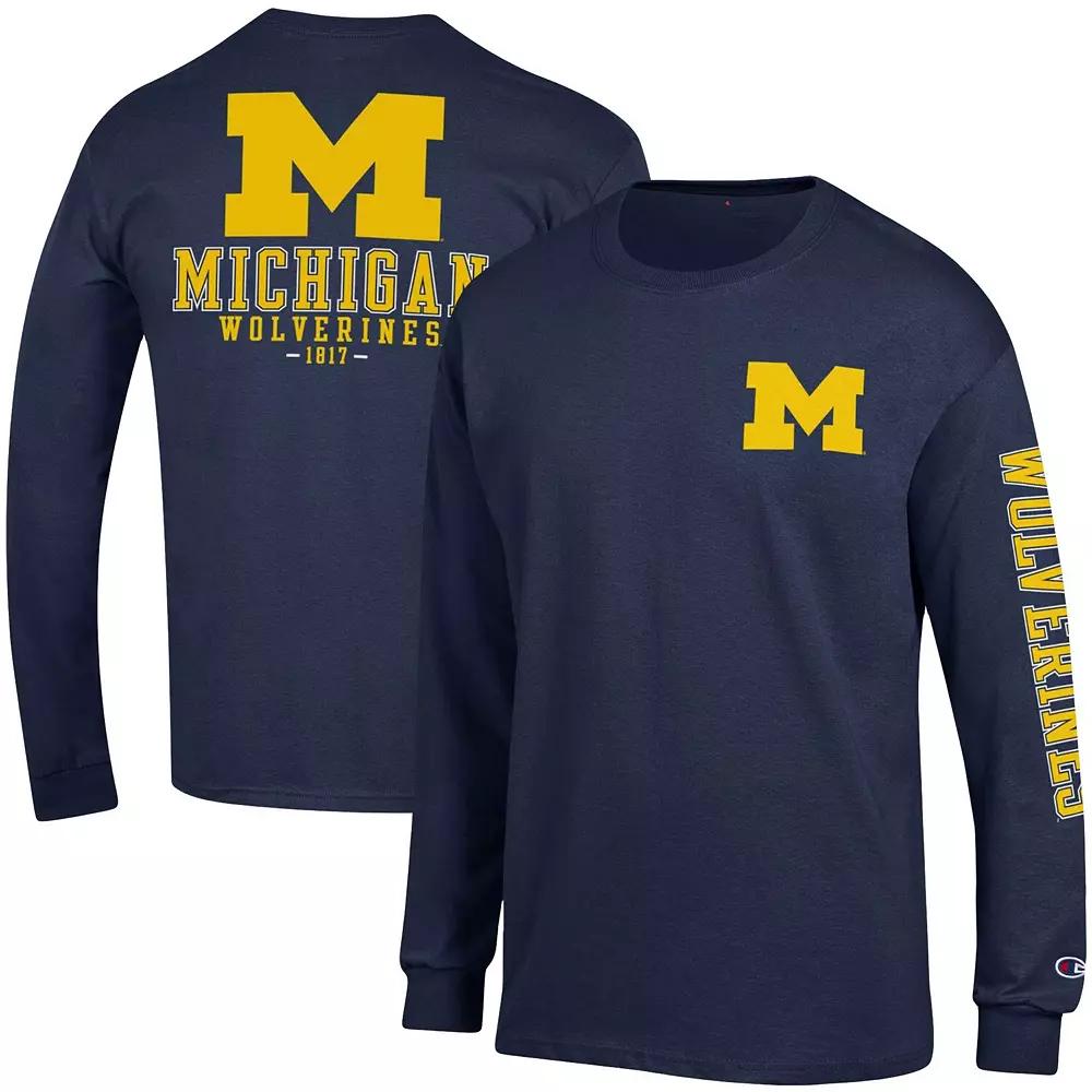 Men's Champion Navy Michigan Wolverines Team Stack Long Sleeve T-Shirt,  Product Image
