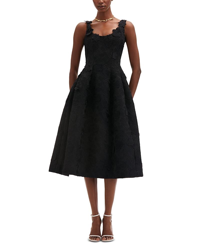 OSCAR DE LA RENTA Orchid-embroidered Guipure Midi Dress In Black Product Image